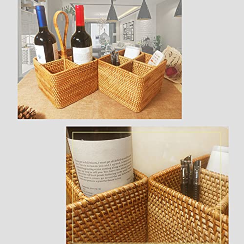 Panier rangement carré tissé main 4 compartiments pour bureau