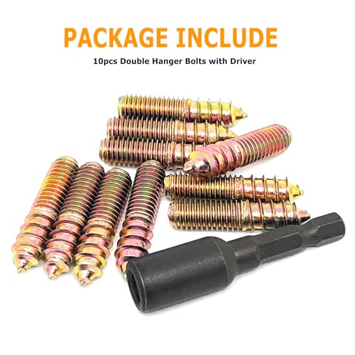 Image of 10pcs M8x35mm Hanger Bolts Double Headed Bolts Screw Kit,Self-Tapping Hanger Bolts Screw for Wood Furniture,with 1pcs M8x1.25mm Driver