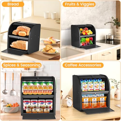 Esilihom Bread Bin, Bread Bins for Kitchen, 2-Layer | Large | Roll Top | 30 x 24.5 x 32.5cm, Black - Cosy Home Interiors Esilihom Bread Bin, Bread Bins for Kitchen, 2-Layer | Large | Roll Top | 30 x 24.5 x 32.5cm, Black - Image 6