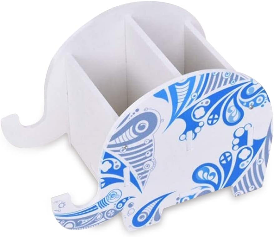 Creative Elephant Pen Pencil Holder Cute Printing Mobile Phone Bracket Stand Holder Office Desk Organizer Decoration,Ice Elephant