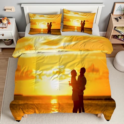 Housse de couette 160x200 coucher de soleil parure microfibre douce