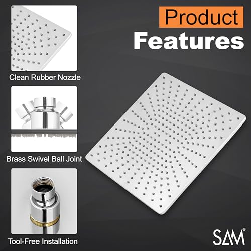 Image of SAM Shower Slim High Pressure Rainfall Showerhead Without Arm for bathroom (Soft Square, 6 * 6)