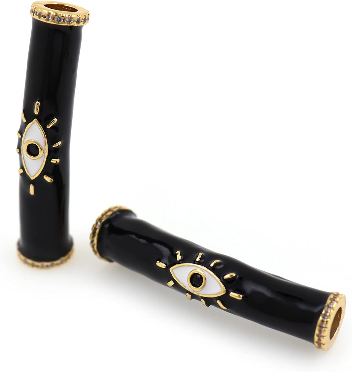 Enamel Curved Tube Spacer Beads,18K Gold Magic Evil Eye Connector Beads,for DIY Bracelet/Necklace Jewelry Making 38x8mm (MixColor,10Pcs)