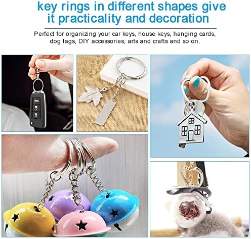 QUCUMER 30 Pcs Split Keyrings, Metal Flat Split Key Rings Round Keychain Rings Star Shaped Split Ring Heart Shaped Keyring With 10 Pcs Swivel Clasps for Craft Making(Oval, Apple, Flower, Star, Heart)
