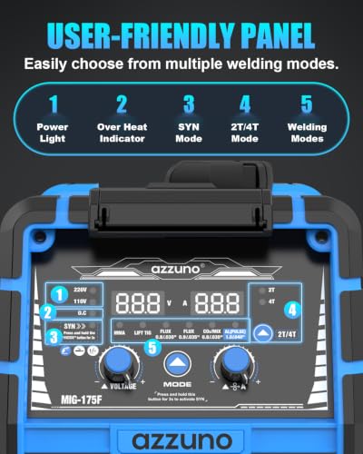 Image of AZZUNO Single PULSE MIG Welder Machine 175A 110V /220V 6-in-1 Spool Gun Fit