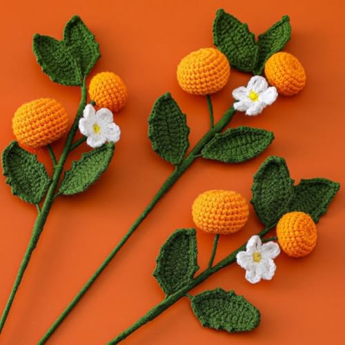 Tiges d'orange tricotées avec feuilles, décoration florale durable - 7