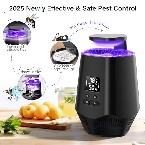 Image of Fruit Fly Traps for Indoors, Smart Fly Trap Indoor Bug Zapper Gnat Traps for House Indoor with Temperature and Humidity Sensor, 10PCS Sticky Boards Black 03