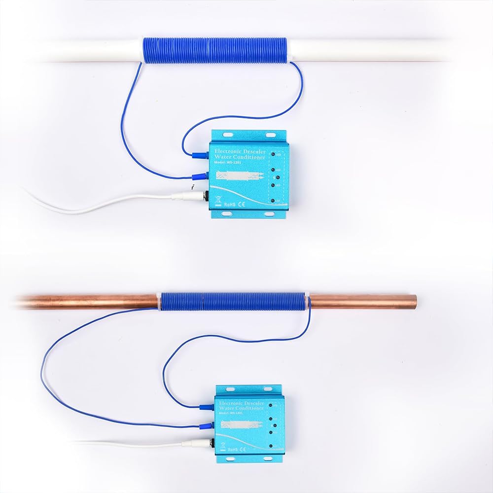 Descalcificador electrónico de agua, sistemas de descalcificación de agua, alternativa para toda la casa, sin sistema suavizante de agua salada, reduce la cal y evita la acumulación de depósitos