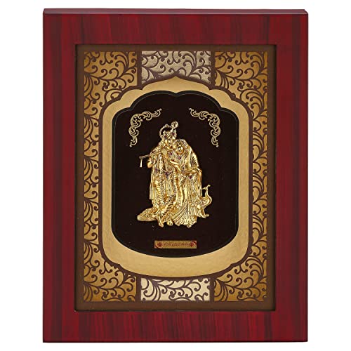 Image of Pk & Pk Jewellers Lord Radha Krishna with Peacock Oblong Photo Frame | 24KT Pure Gold | Elite Collection | Medium-Small Size (For Premium Gift, Temple, Home Decor, Wall Decoration)