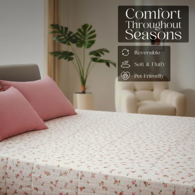 Image of Utopia Bedding Poly Cotton Floral King Size Bedsheet Set with Bedsheet & 2 Pillow Covers, Ultra Soft Cotton(Pink) 275x275 CM