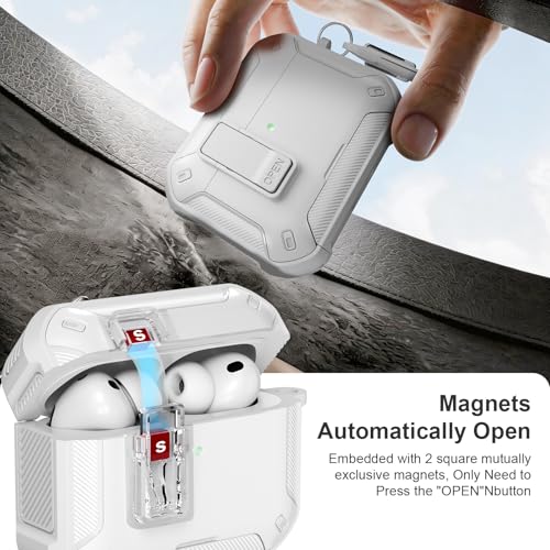 Image of for AirPods Pro 3 Case with Magnetic Lock and Phone Stand, Compatible with Magsafe Charging,with Carabiner&Cleaner kit for Apple iPod Pro 3rd Generation Cover(2025) Men Women (White)