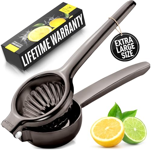 Image of Zulay Kitchen Extra Large Lemon Squeezer Stainless Steel - Easy Squeeze Heavy Duty Lemon Juicer Hand Press - Ergonomic Citrus Squeezer & Fruit Juicer for Small Oranges, Lemons, & Limes - Black
