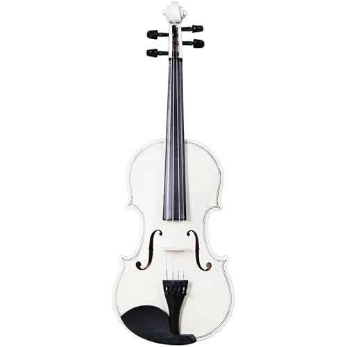4/4 Full Size Violin, Natural Solid Wood Satin Acoustic Violin Starter Kit with Case, Bow, Rosin for Beginner Student (4/4,White)