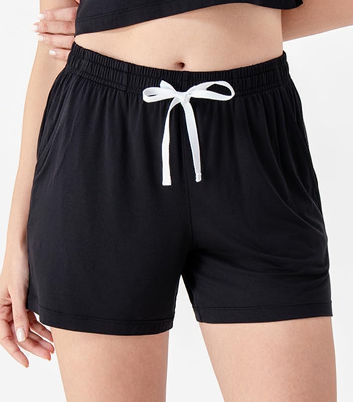 DAVID ARCHY Women Pajama Shorts Viscose Made from Bamboo Sleep Shorts Lounge Comfy Soft Pj Bottoms with Pockets, 2 Pack3