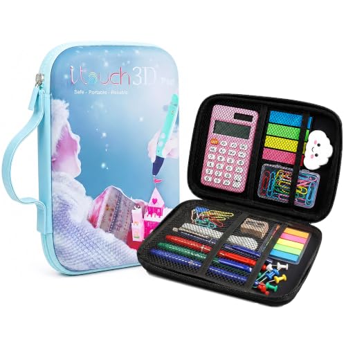 Image of WOL 3D Cartoon Printed Pencil Case with Compartments | Large Capacity Stationery Organizer Zipper Pouch, Water-Resistant Pen Holder for Girls, Boys, Kids, School, Travel & Office Use - Light Blue