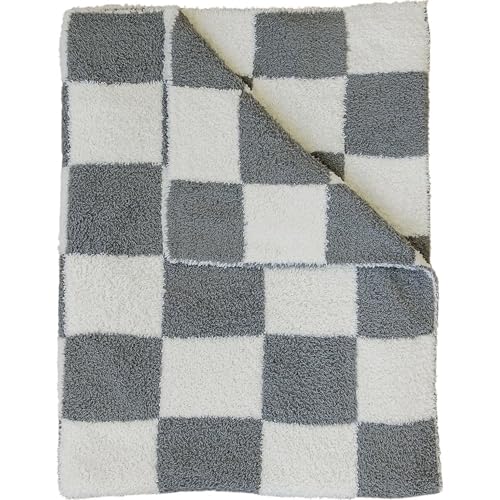 Image of Mebie Baby Charcoal Checkered Plush Lovey Blanket 15x20 - Soft, Lightweight, Breathable | Available in Two Sizes