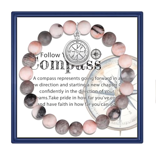 MollyQueen Compass Bracelet Coworker Leaving Gifts for Women Goodbye Gifts for Coworkers Farewell Gifts Natural Stone Bead Bracelet