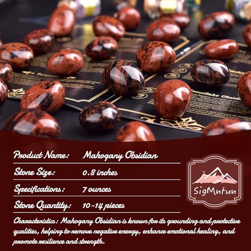 Image of Polished Stone Set Mahogany Obsidian Crystals, 0.8 inch Handpicked Tumbled Gemstones Rocks, Pebbles for Reiki, Chakra, Healing, Home Decor