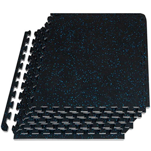 Image of ProsourceFit Rubber Top Exercise Puzzle Mat -inch, EVA Foam, Protective Interlocking Tiles for Home Gym Equipment and Workouts; Blue, 24 SQ FT, 6 Tiles