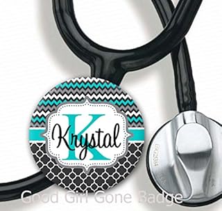 Stethoscope Tag - Chevron Trellis Blue - Personalized Name - Steth ID Tag