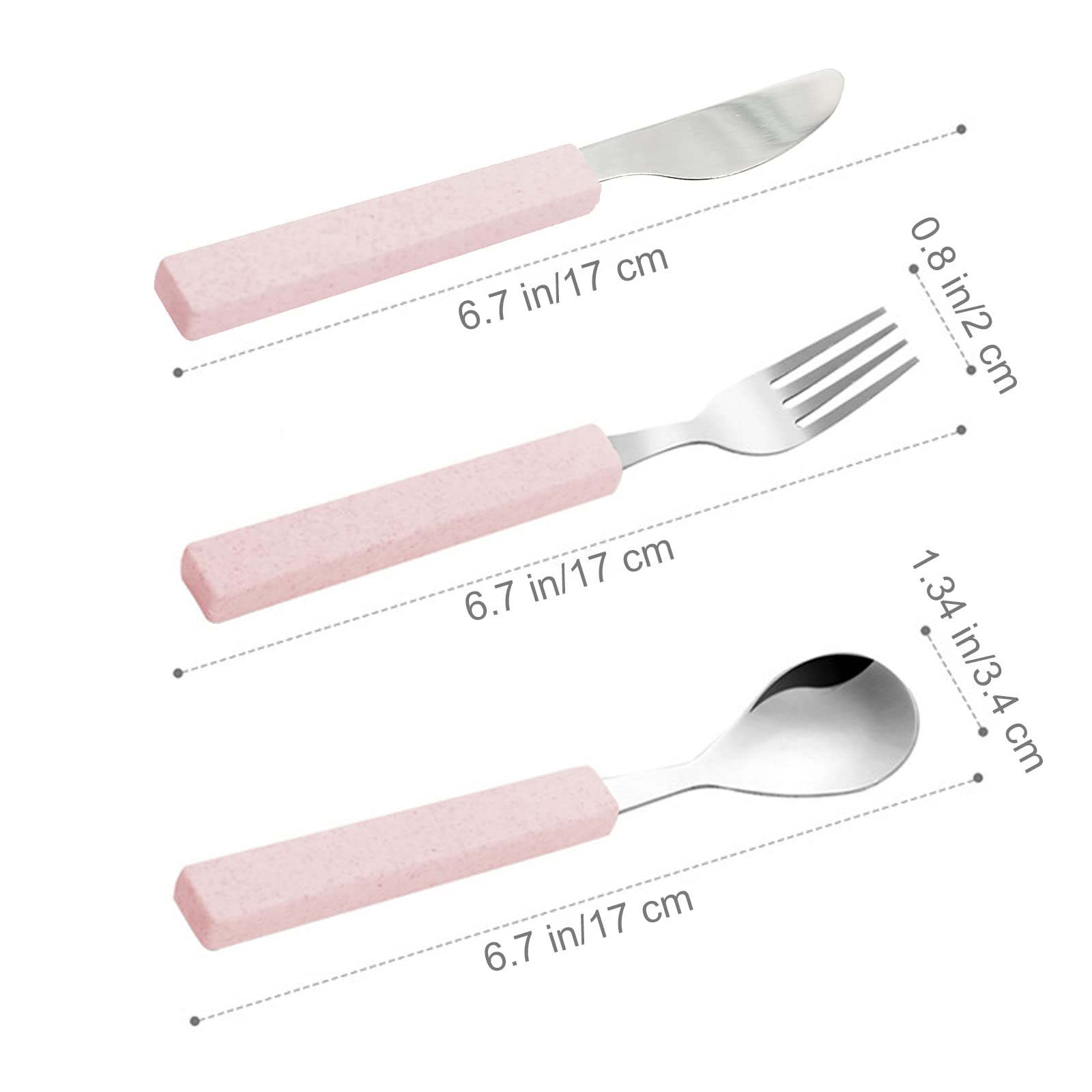 VANRA Set di 3 utensili per bambini in acciaio inossidabile 18/10 Set di posate per bambini Set di argenteria Coltello Cucchiaio Forchetta con custodia da viaggio per bambini Lunch Box(Rosa)
