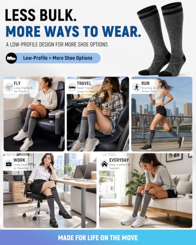 Image of 70% Merino Wool Compression Socks For Women Men, 15-20 mmHg