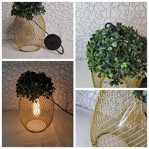 Image of twixle Pack of 1 Metal Golden Green Grass Ceiling Hanging Light, 1 Lamp, for Gardens Balcony Dining Table, Living Room, Bedroom, Office, Cafe, Restaurant (with Bulb)