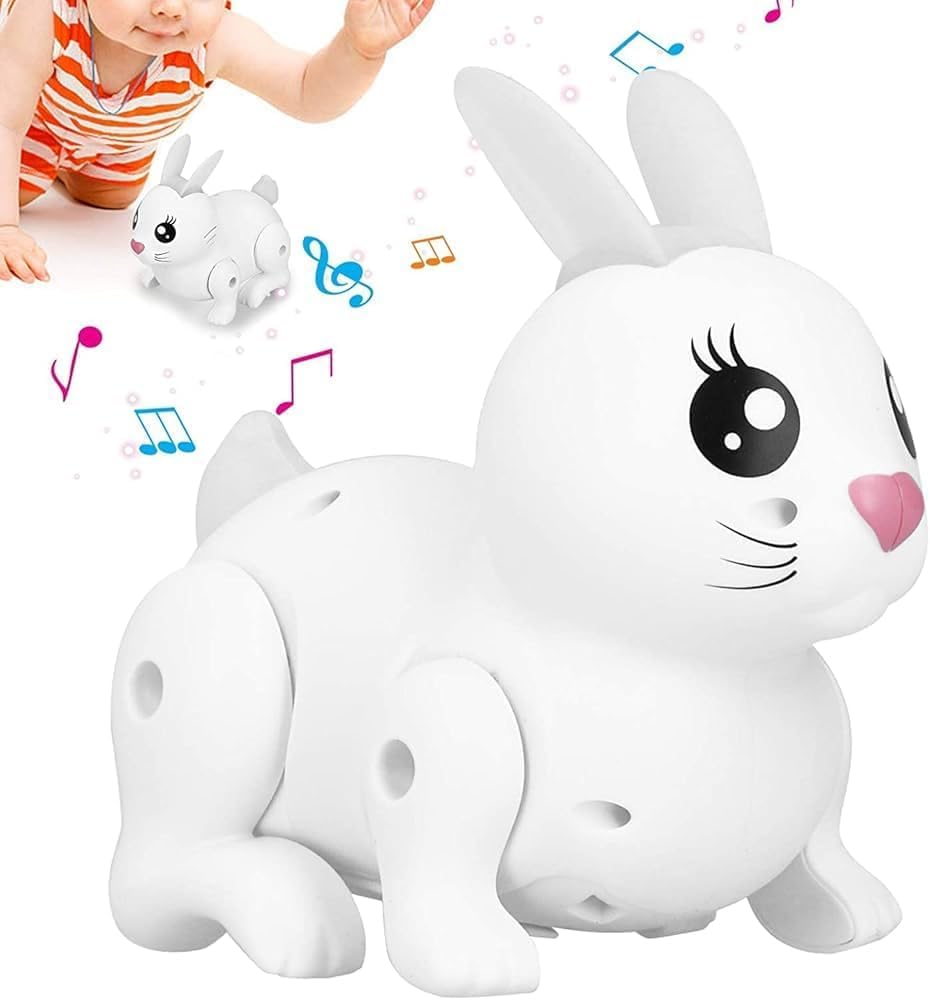 GRS GLOBE RETAIL with Logo Musical Plush Rabbit Toy, White, with Sounds and Lights, 30 cm 4