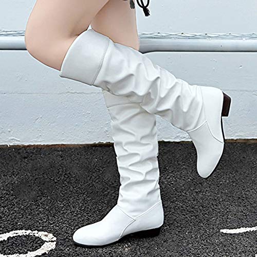 Shoes Knee-High High Women Color Boots Slip-On Heel Solid Round Boots Toe Women Knee High Leather Boots Wide Calf3