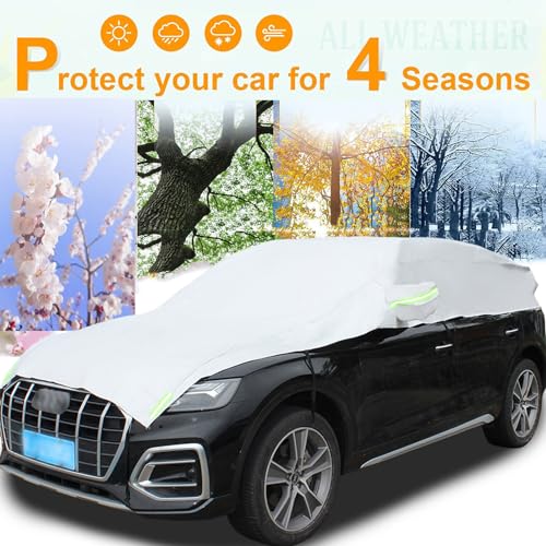 Image of Fits SUV 185 inch-200 inch Half Car Cover Top Waterproof All Weather, Car Covers Outdoor Indoor for All Season Waterproof Dustproof Hail UV Resistant Snowproof Universal