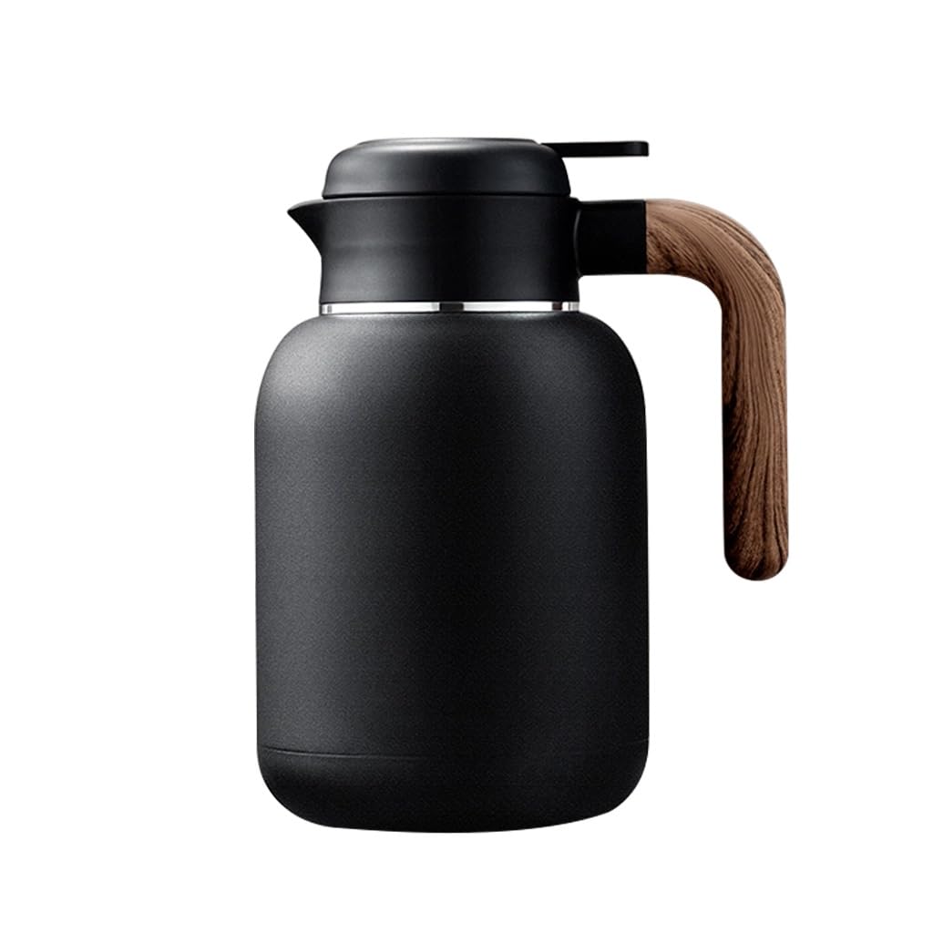 Jarra de café térmica de acero inoxidable, olla aislada a prueba de fugas para bebidas calientes, leche, café y té, aislamiento al vacío con mango de madera, capacidad de 2 litros