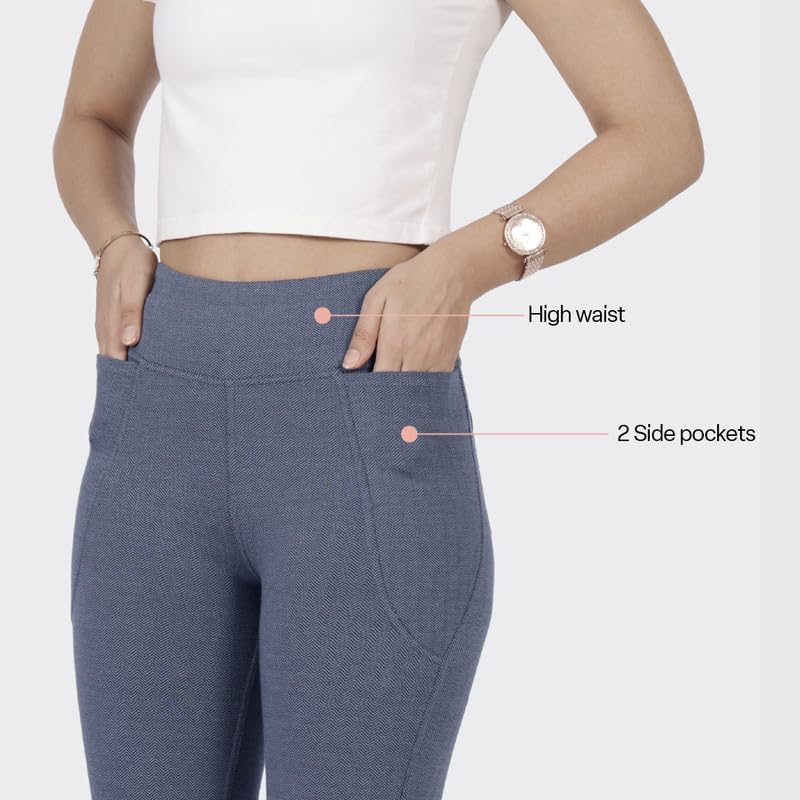 Image of BlissClub Werk-It Flare Pants for Women Office Wear, Formal Cotton Trousers with High Waist and 4 Pockets, Regular (for Women Above 5'5 ft)