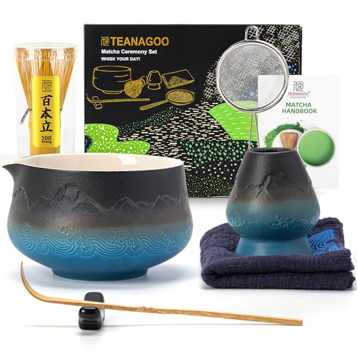TEANAGOO 7 Pcs Matcha Whisk Set, Ceramic Matcha Set, Matcha Kit for Ceremony, Matcha Tea Set for Making Breakfast/Latte, Whisk Set and Bowl with All Accessories, Gift for Matcha Lover
