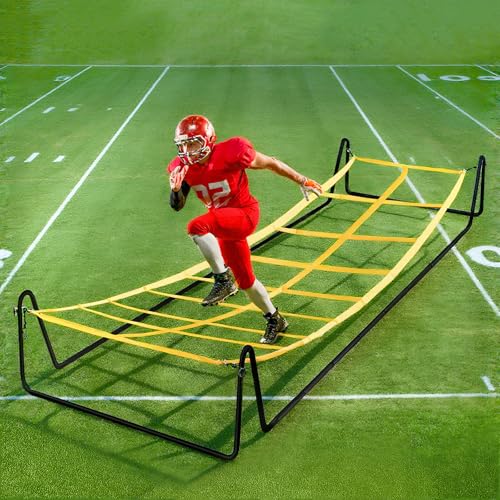 Soulchen 17 x 5 ft Running Ropes/Agility Ladder Soccer Footwork Training Net Adjustable Height Speed Ladder Basketball Football Soccer Training Equipment Fitness Workout Equipment for Youth Adults
