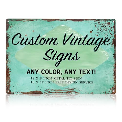Custom Vintage Sign with Text or Logo: Made in USA, Personalized Metal Signs for Home, Office, Business, Garage, Delivery– Indoor/Outdoor (Design 1)