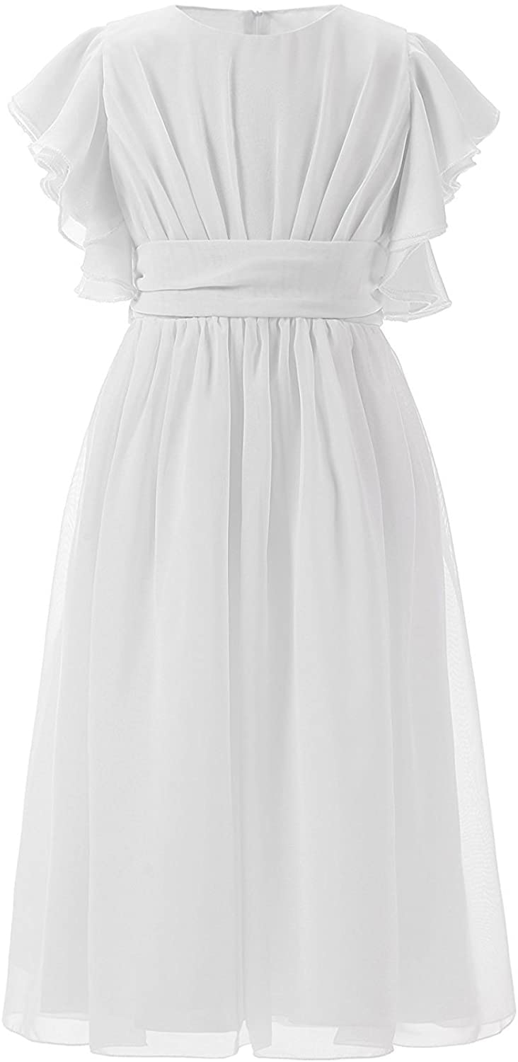 Aibaowedding Vestido de gasa para niña con mangas de flor, vestido de novia junior, Largo hasta la rodilla en color blanco, 10 años