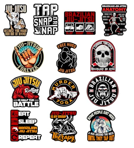 Image of (Set of 13) Jiu Jitsu Sticker Tap Snap Or Nap, Slap Bump Roll Vinyl Decal Gift Weather-Resistant Stickers for Water Bottles Laptop Window Car 3 Inches