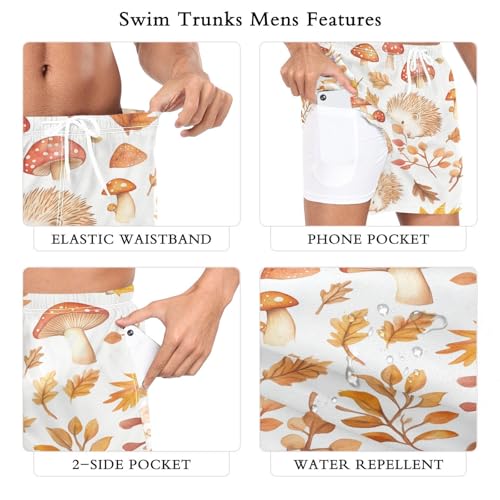 Autumn Hedgehog Mushroom Men's Swim Trunks with Liner Quick Dry Beach Shorts Swimwear Bathing Suit S-XXL2