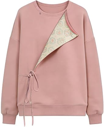 Uyecos Womens Modern Hanfu Sweatshirt Yuanlingpao Round Collar Inspired Pullover Chinese Traditional Style Crewneck Top