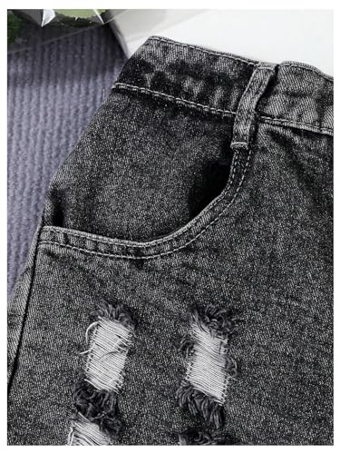 Floerns Short jeans feminino rasgado com cintura elástica e perna reta com bolsos, Cinza escuro, 9 A