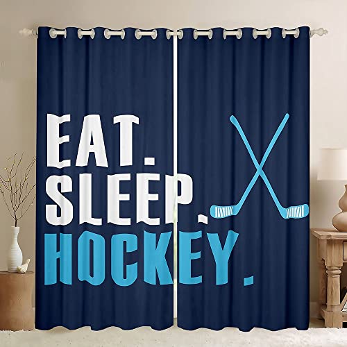 Feelyou Ice Hockey Darkening Drapes Hockey Sports Event Curtain For Bedroom Women Men Blue Eat Sleep Hockey Window Curtains Winter Sports Hobby Decor (2 Panels， 42 X 63 Inch) Window Treatments #TOP17