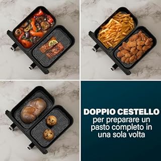 Princess XXL Friggitrice senza olio con doppio cestello - 11 L - Senza BPA e PFAS - Fine cottura sincronizzato - 8 programmi - Finestra di visualizzazione - 2400 W - 2x5,5 L - 182276