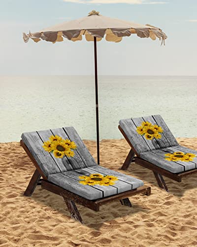 Outdoor Chair Seat Covers, Watercolor Farm Yellow Sunflower Waterproof Cushion Cover Sectional Farm Chic Wood Barn Furniture Protector Slipcovers For Dining Room Party Event Chairs 2 Pack 22X22In #TOP6
