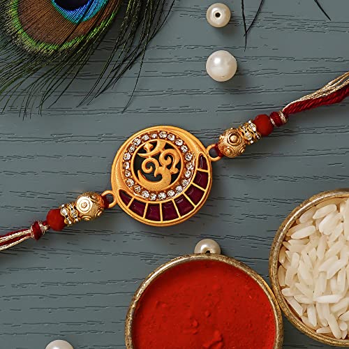 Image of eCraftIndia Blue Golden Beautiful Flower Designer Rakhi for Brother | Raksha Bandhan Rakhi for Bhai Bhaiya