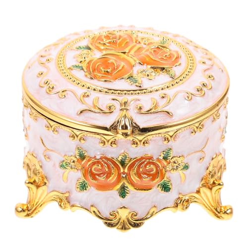 Luxshiny Boîte à Bijoux Ronde Émaillé Avec Motif De Rose Organisateur Décoratif Pour Colliers Bracelets Et Boucles Oreilles Pour Rangement Élégant à Domicile
