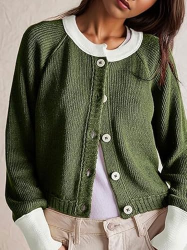 Image of loveimgs Women Knitted Button Down Cropped Cardigan Jacket Sweater Y2k Fall Knit Color Block Sweater Crewneck Crop Short Coat