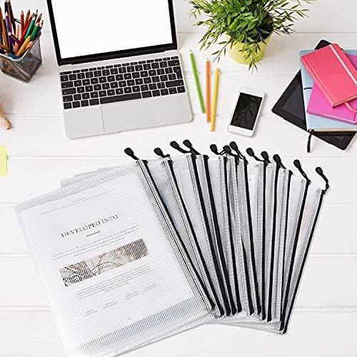 A5 Plastic Zip Wallets Folders Extra Thick - 18PCS A5 Mesh Zipper Pouch Plastic Zip Lock Bags Document Wallets File Zipper Bags for School Office Supplies, Receipts, Cosmetics and Travel Accessories