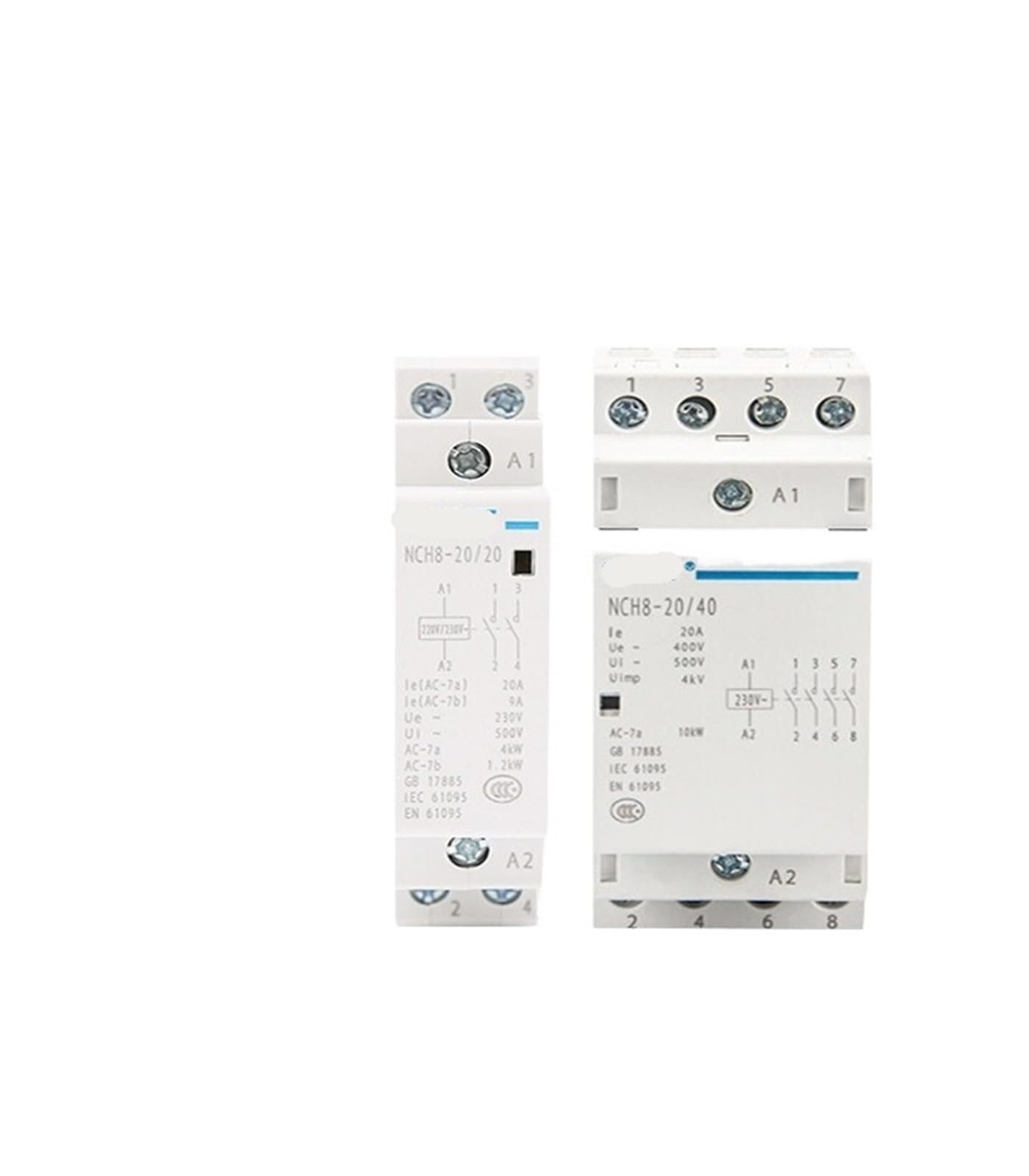 Contacteur AC monophasé NCH8 220V à double coupure inversée 1NO 2NF pour gestion d'énergie
