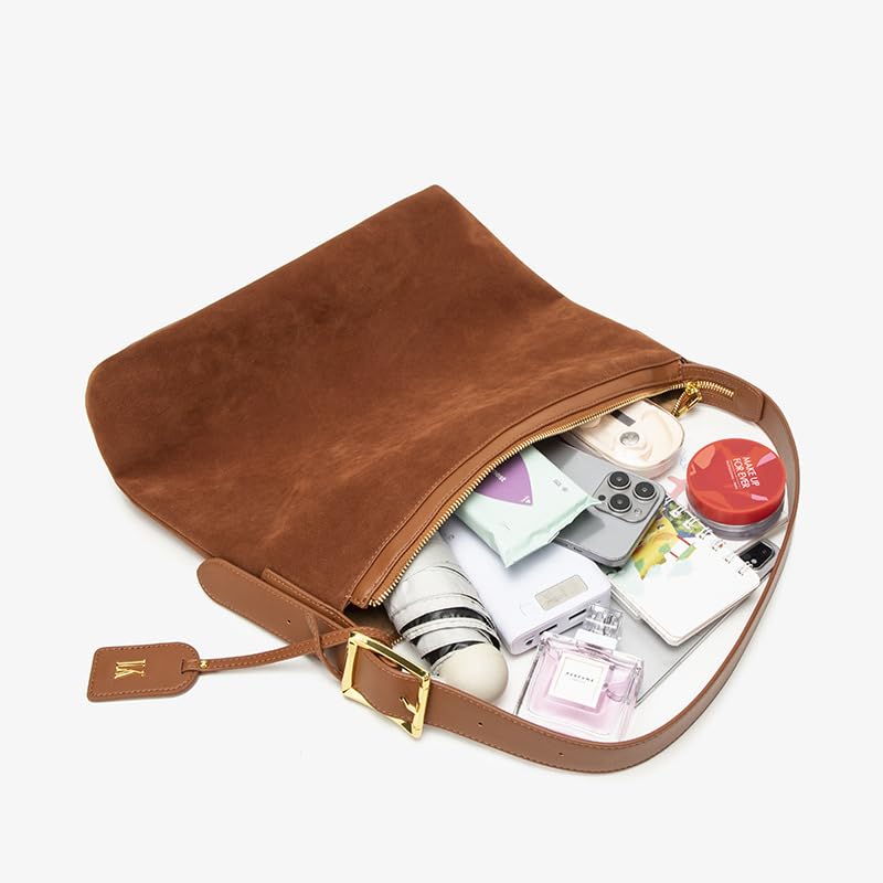 Image of Genuine Leather Suede Bags for Women, Vintage Handbag Purse Suede Hobo Bag Slouchy Bag Shoulder Crossbody Bag