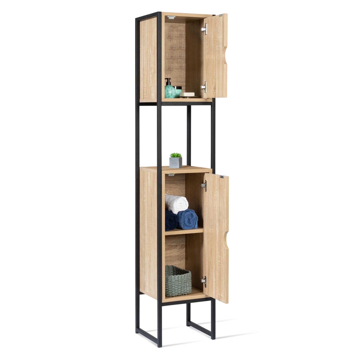 IDMarket - Meuble Colonne Salle de Bain Detroit 2 Portes 1 Niche Design Industriel